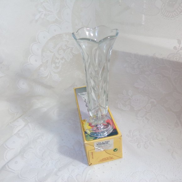 Borgonovo Clear Glass Short Pedestal 7.75"Tall Single Bud Vase Marked Italy - Picture 11 of 16
